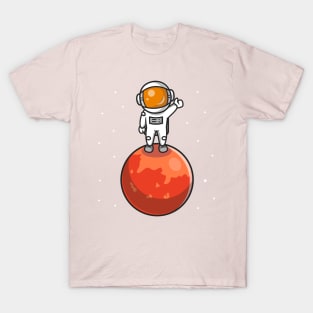 Cute Astronaut Standing On Planet Cartoon T-Shirt